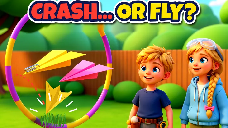 Episode 1 thumbnail: a paper plane flying at a hoop with the words Crash... or fly?