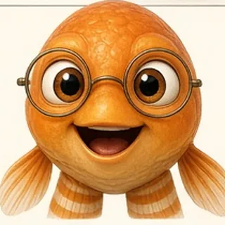 Smarty Pants, a cartoon goldfish with round glasses, smiling